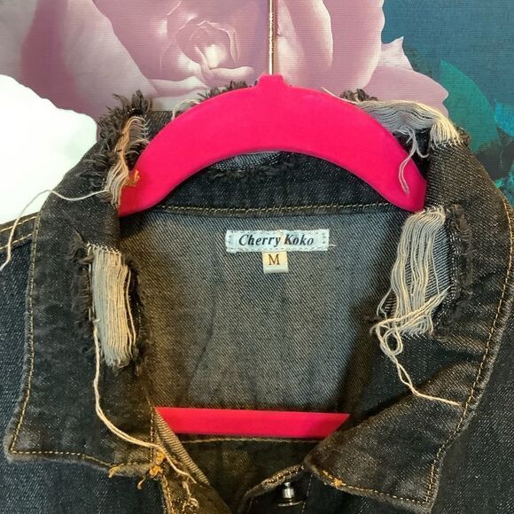 Cherry 🍒 Koko Longline Distressed Denim Jacket - Picture 9 of 9